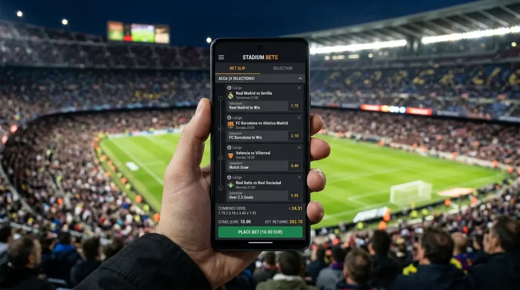 Ejemplo de apuesta combinada en LaLiga EA Sports con cálculo de cuota acumulada en Primera División