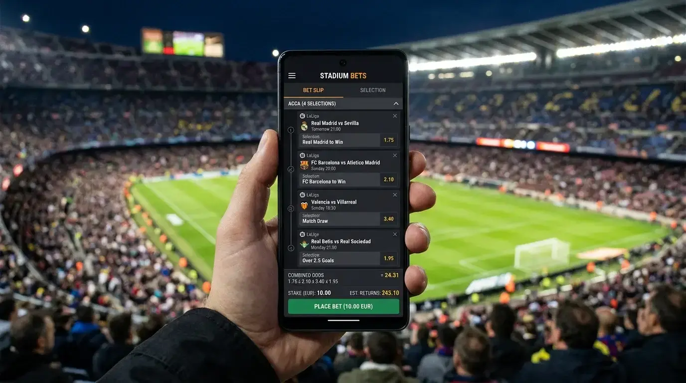 Ejemplo de apuesta combinada en LaLiga EA Sports con cálculo de cuota acumulada en Primera División