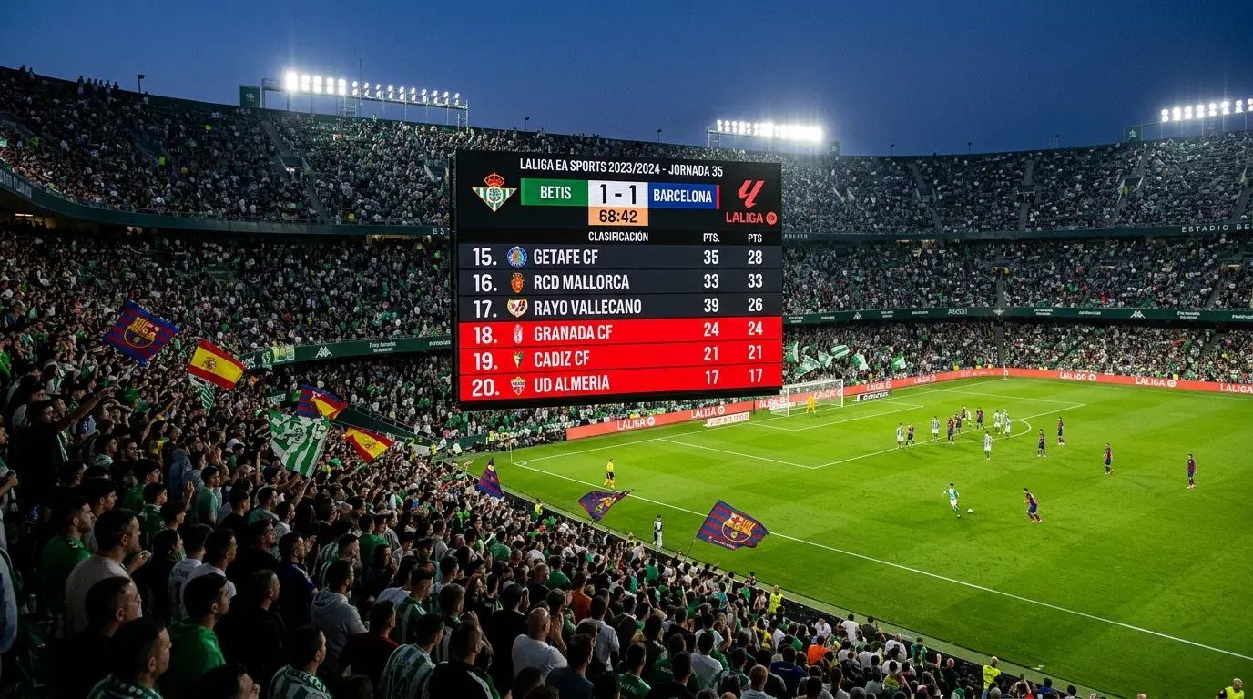 Tabla de clasificación de LaLiga con equipos en zona de descenso y cuotas de apuestas para la permanencia en Primera División